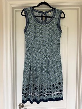 MAX STUDIO Fit-and-Flare Sleeveless Blue & Green Printed Women's Dress. Large